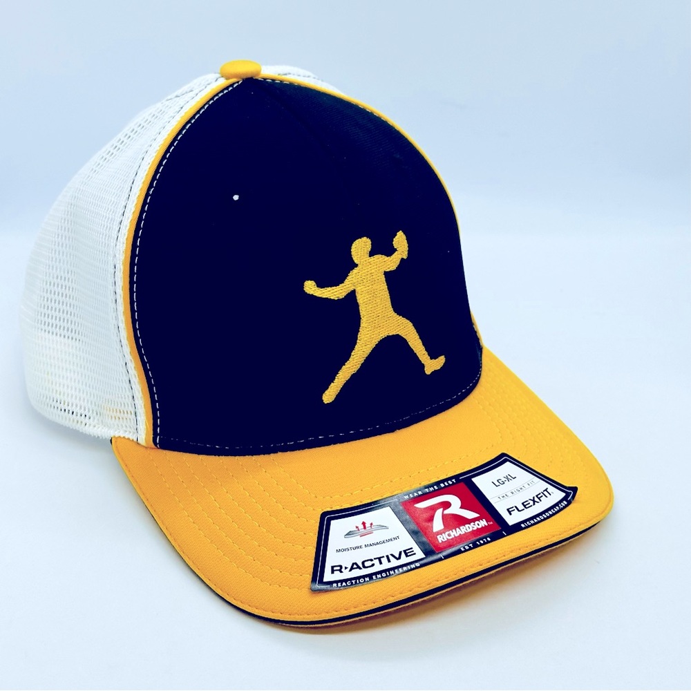Richardson FlexFit Size LG/XL Black White Gold Trucker Hat Eric Hurley Baseball